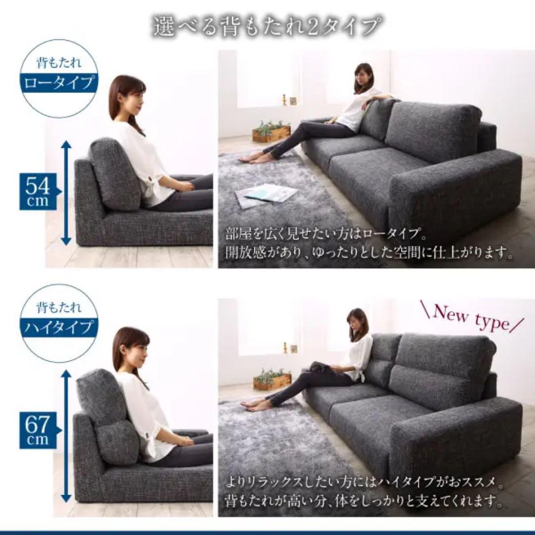 ソファスタイル ローソファ 2.5人掛け スリム肘 ハイタイプ グレー
