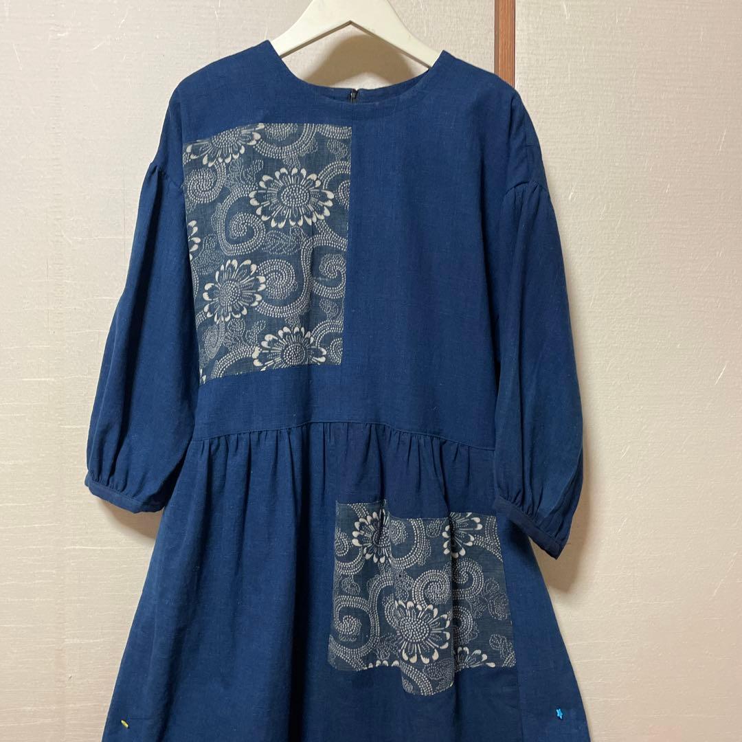 お値下げ　本場久留米無地絣に型染めコラボ