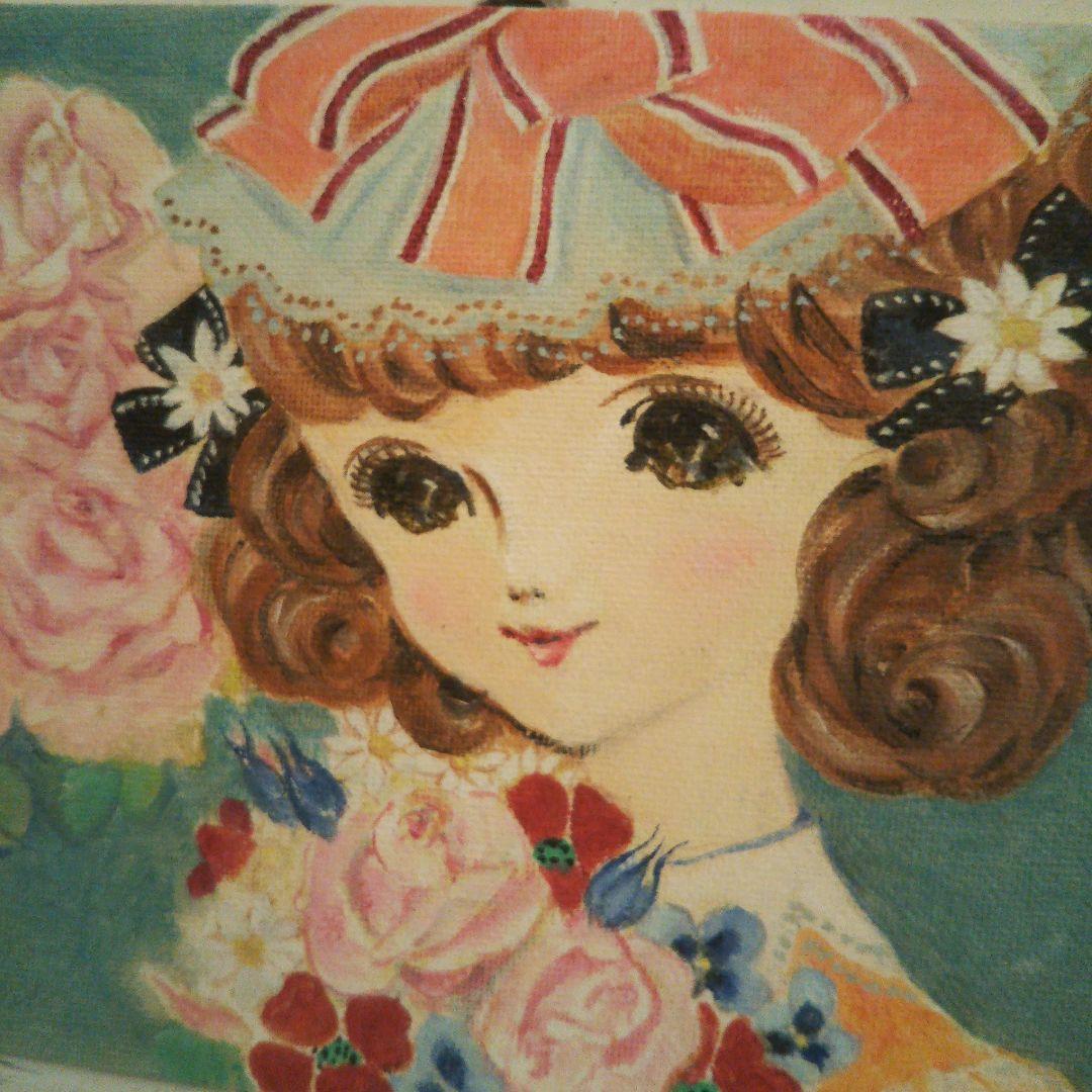 小さな油絵  昭和レトロ  少女漫画模写
