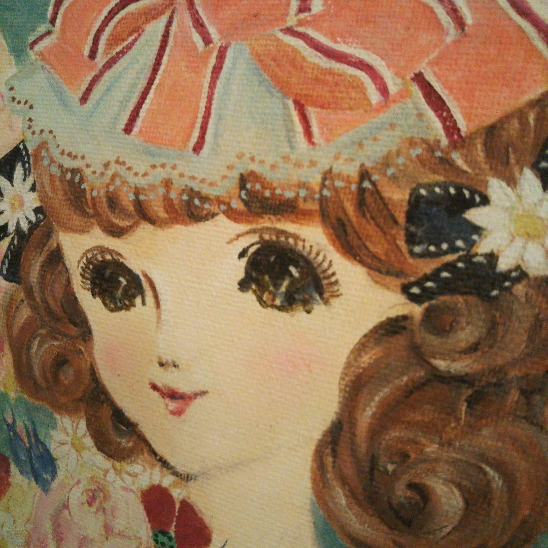 小さな油絵  昭和レトロ  少女漫画模写