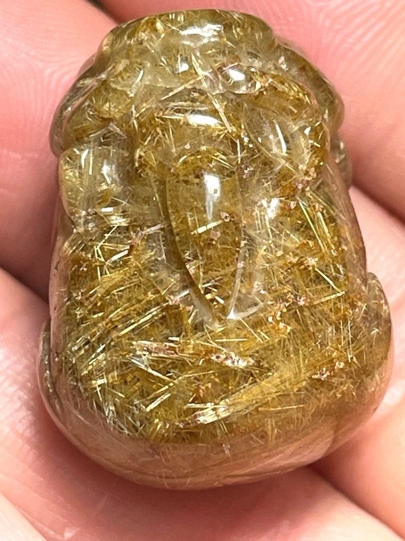 ゴールドルチルクォーツ貔貅　置物　（新品未使用）針ミチミチキラキラ金運最強