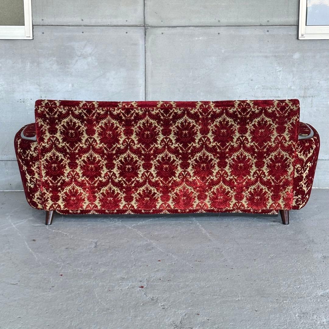 ★80s★王道アンティーク 金華山織ソファ 3P ダマスク模様 重厚感 喫茶店風