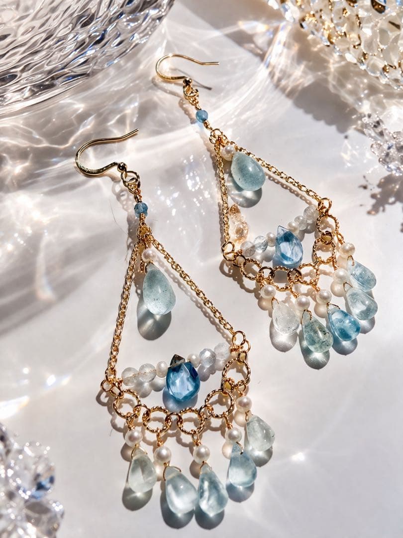 【14kgf】光を纏うシンデレラアクアマリン⭐︎シャンデリア✴︎ピアス✴︎NO.362