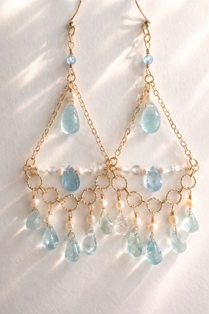 【14kgf】光を纏うシンデレラアクアマリン⭐︎シャンデリア✴︎ピアス✴︎NO.362