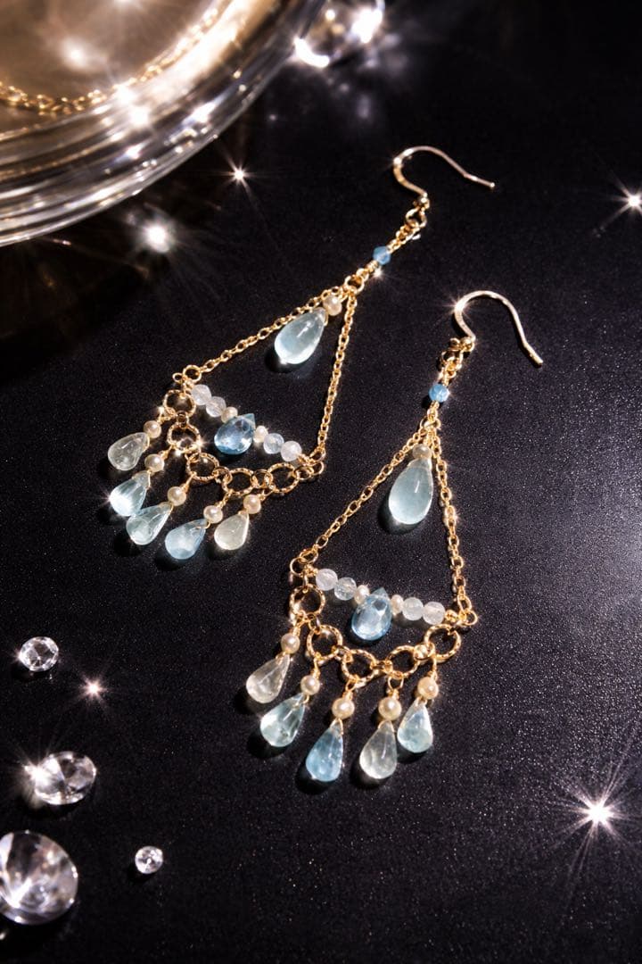 【14kgf】光を纏うシンデレラアクアマリン⭐︎シャンデリア✴︎ピアス✴︎NO.362