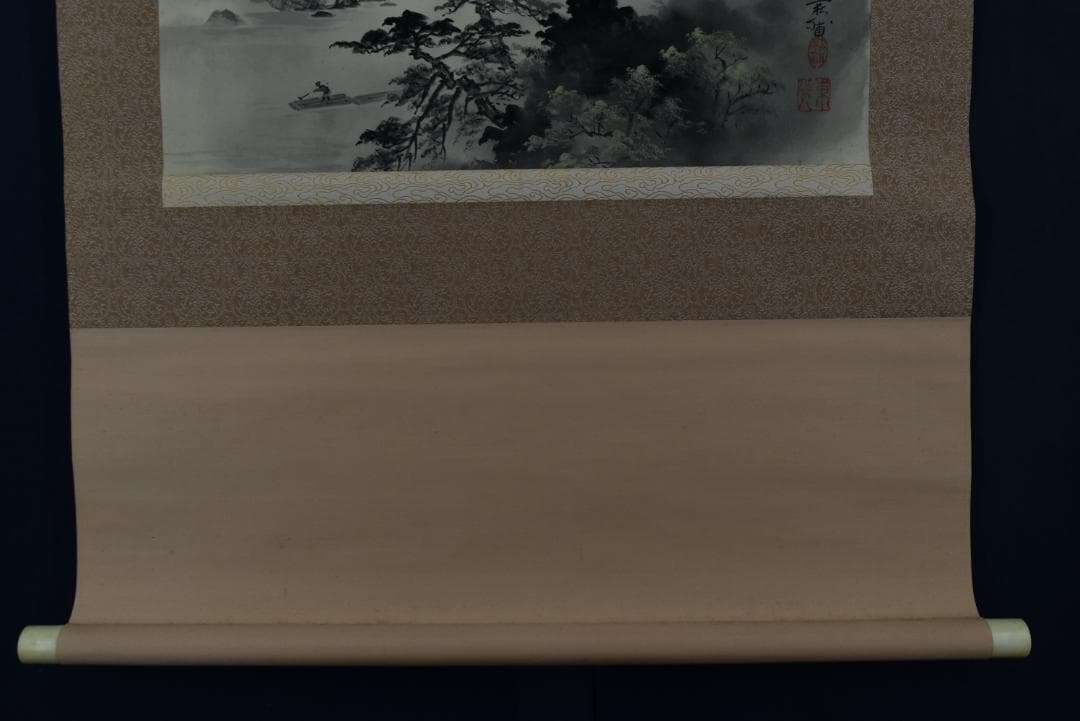 【真作】井元荻浦/薫風図/嵐峡山水図/横物/掛軸☆宝船☆Z-727