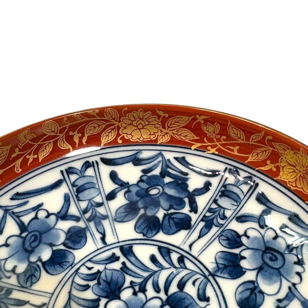 有田焼　大吉窯　金彩 染付 花文様 　中皿　5枚セット　古伊万里　銘々皿　赤絵