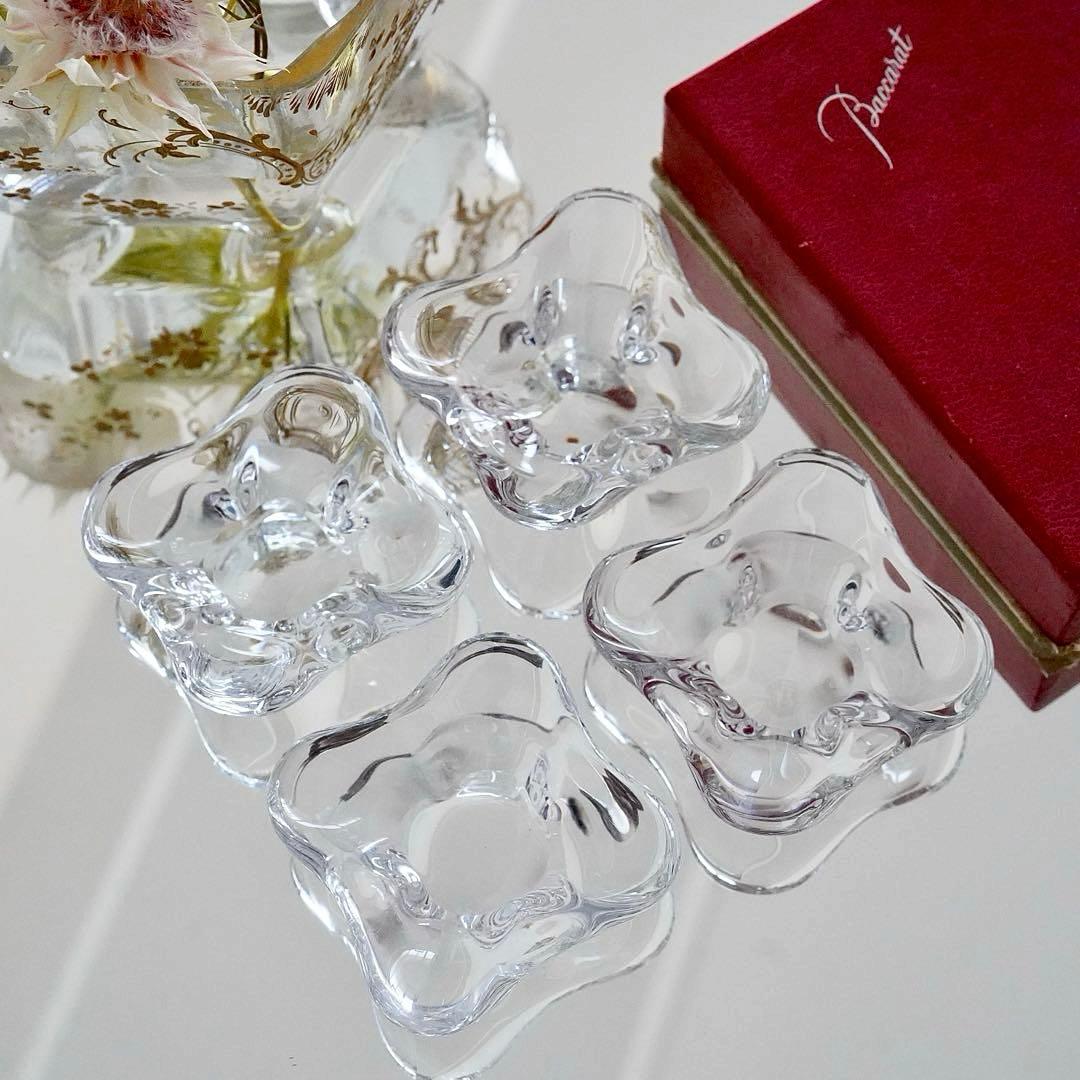 ★希少美品★オールドバカラBACCARAT 花びら型バターディッシュ 4客セット