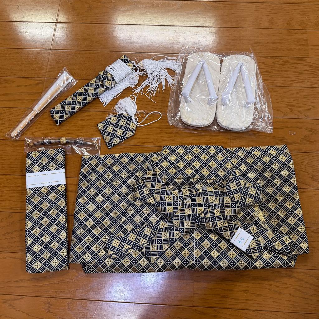 七五三 五歳 男児 袴小物セット 紋袴 黒×ゴールド 草履サイズ変更可