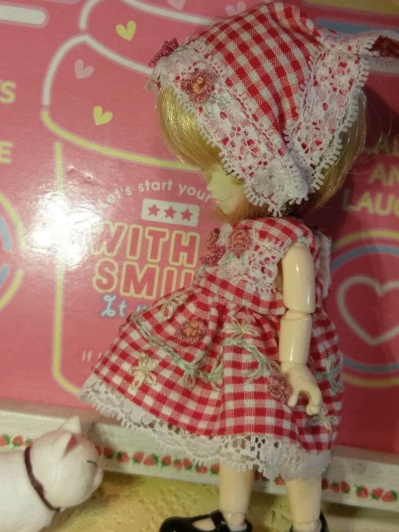 七夕sale✩.*˚オビツ11サイズ服✩.*˚赤ギンガムワンピ✩.*˚小花刺繍