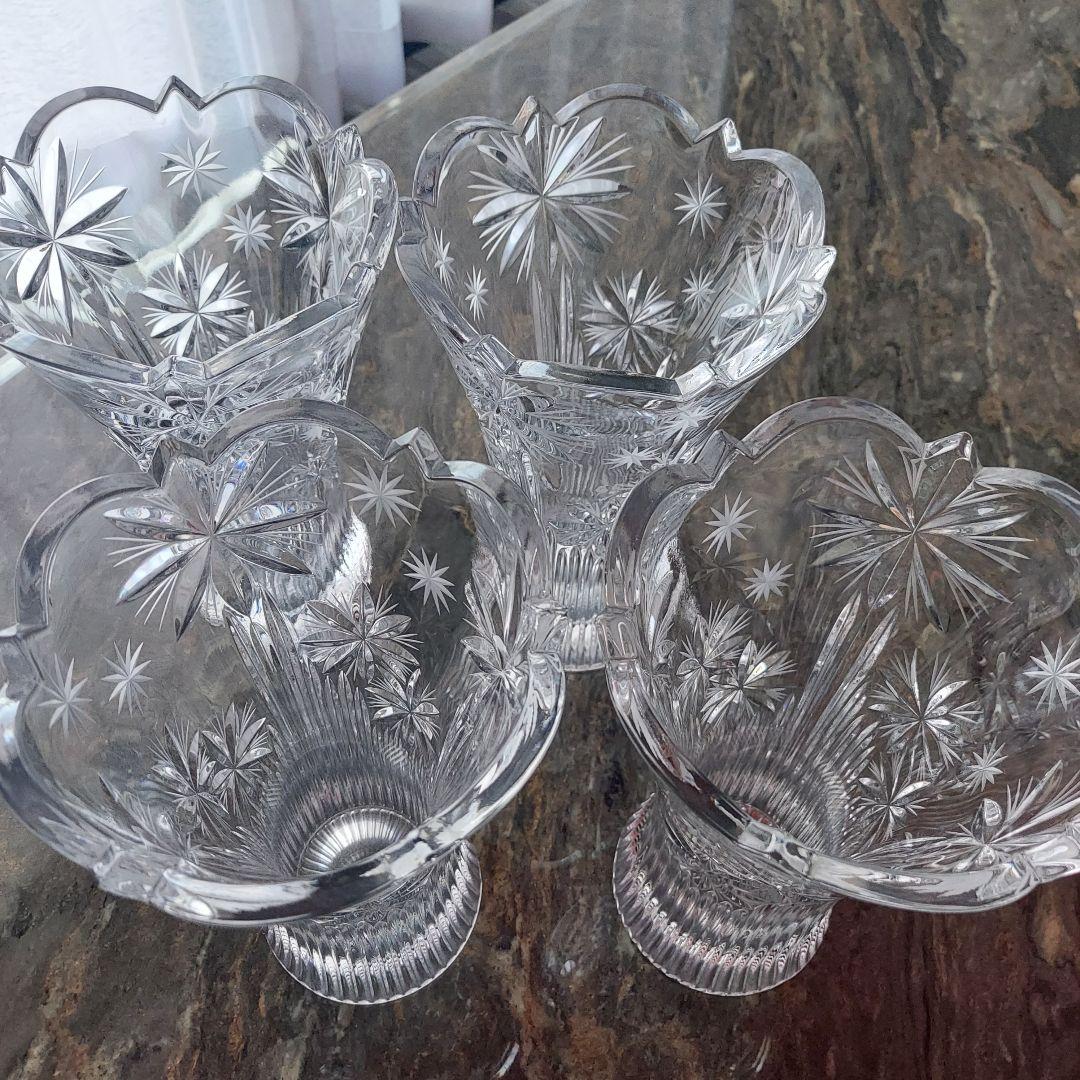 【新品未使用】ボヘミアクリスタル　4個セット　花瓶　フラワーベース　チェコ製