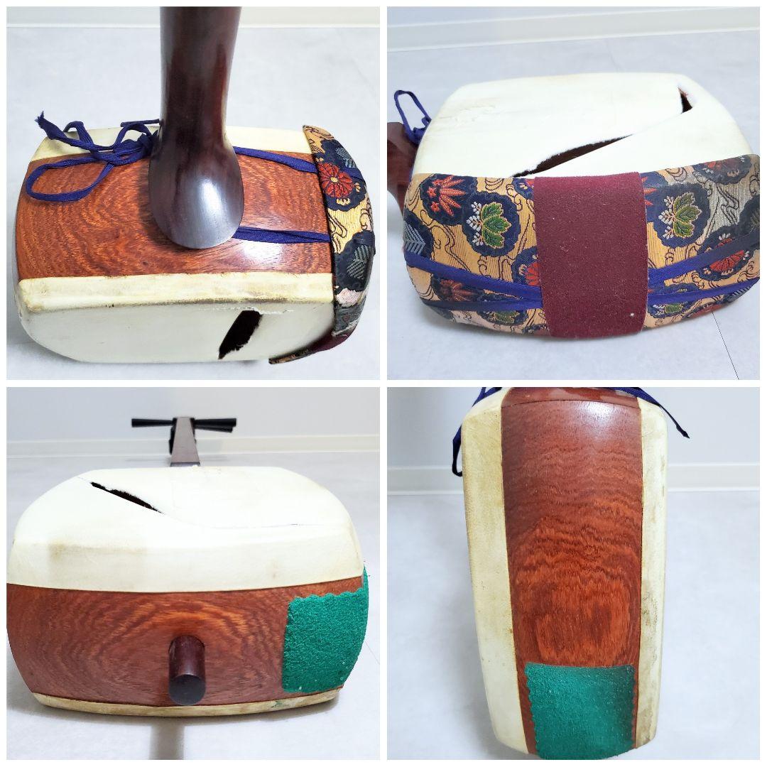 希少✨️三味線　紅木トチ　中棹　綾杉胴　東さわり　1本溝　破れあり　ハードケース