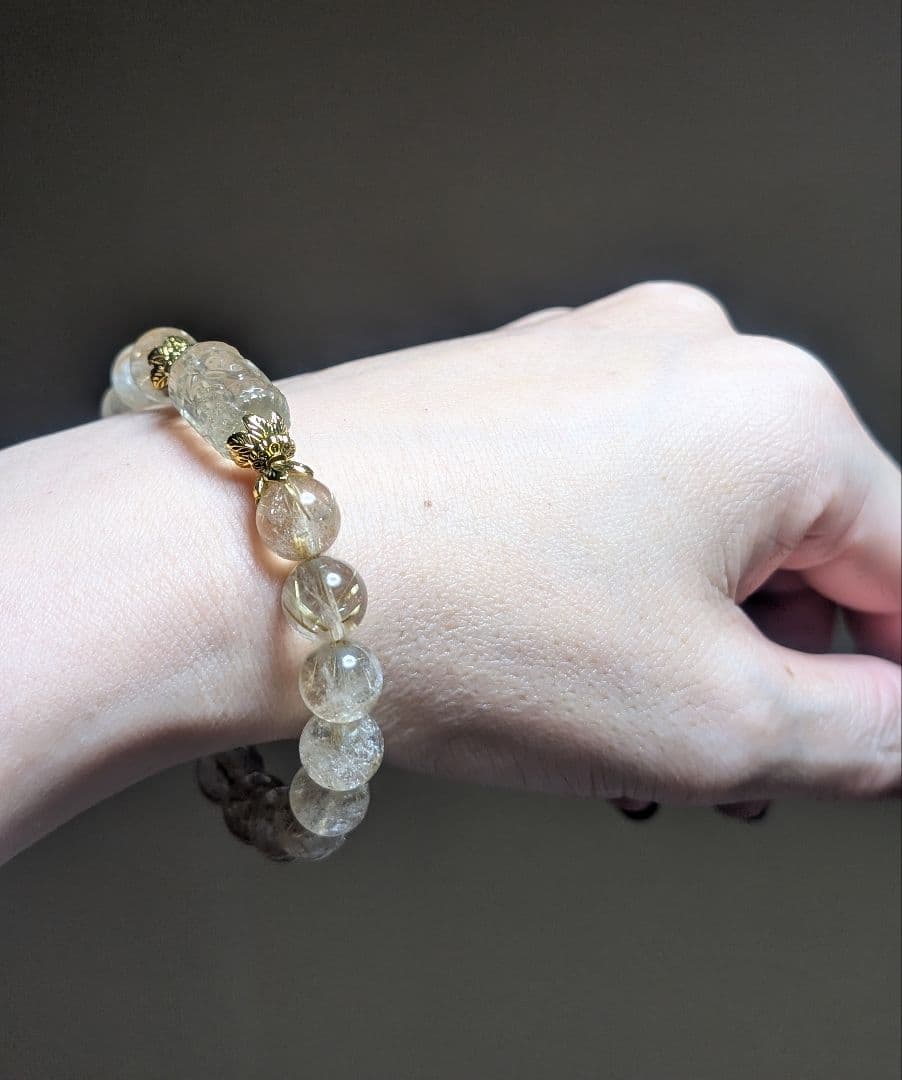 虹入り煌びやかリビアングラス六字真言☓ゴールドルチルデザブレ