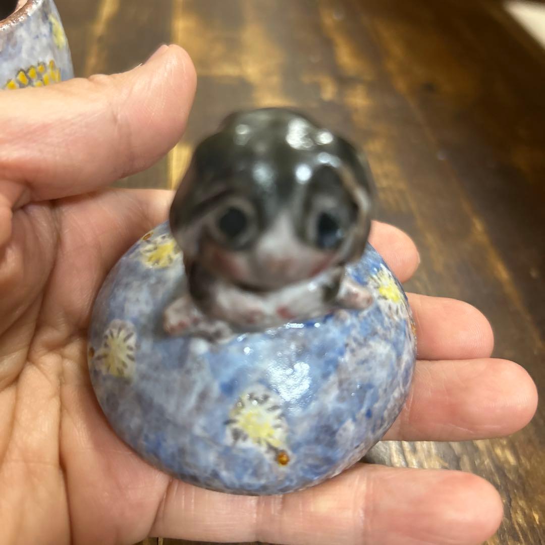 作家　陶芸作家　小物入れ　蓋物　うさぎとたんぽぽ　1点もの
