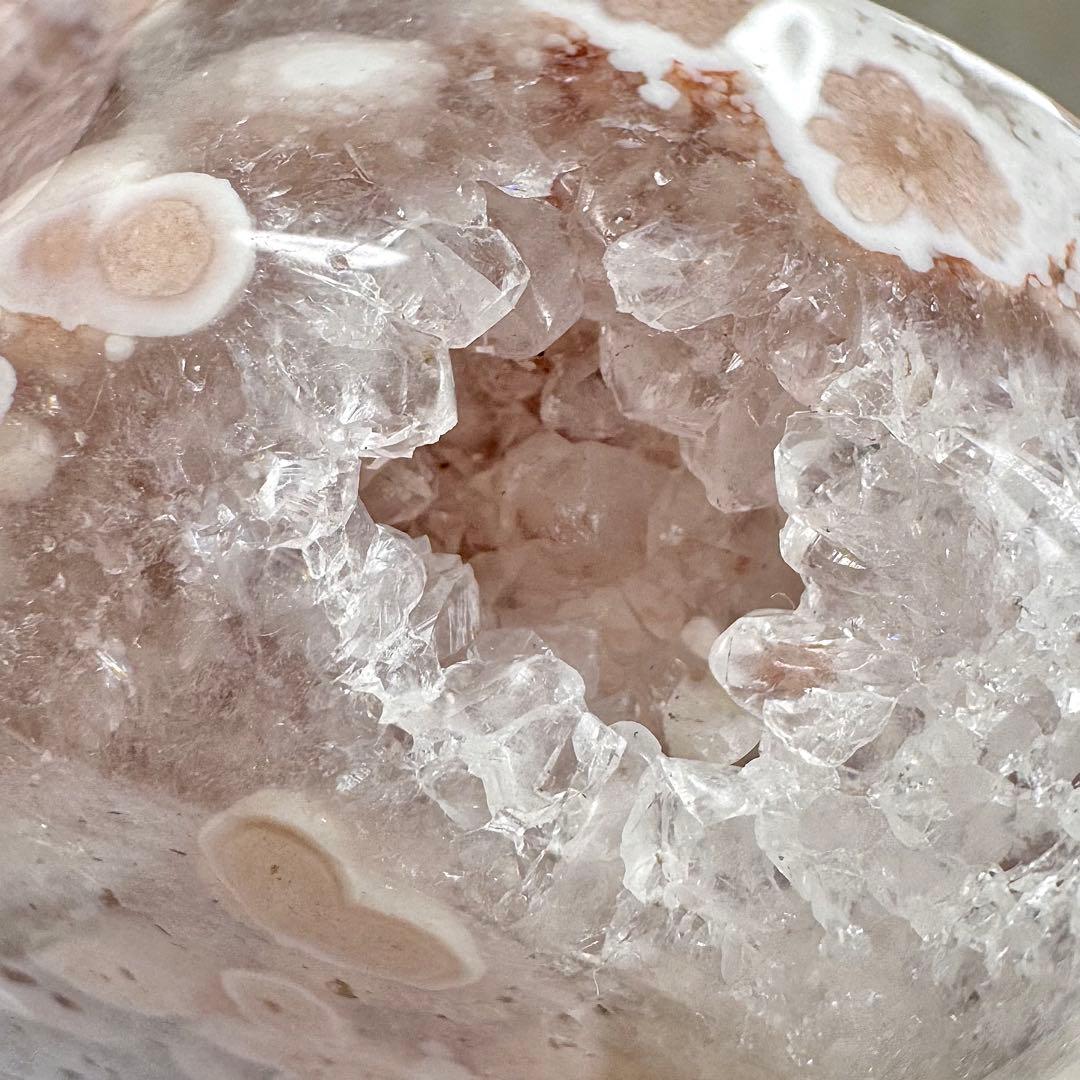 ♡専用♡【D074】桃色花吹雪 桜瑪瑙 ハートモチーフ Lタイプ 台座付き