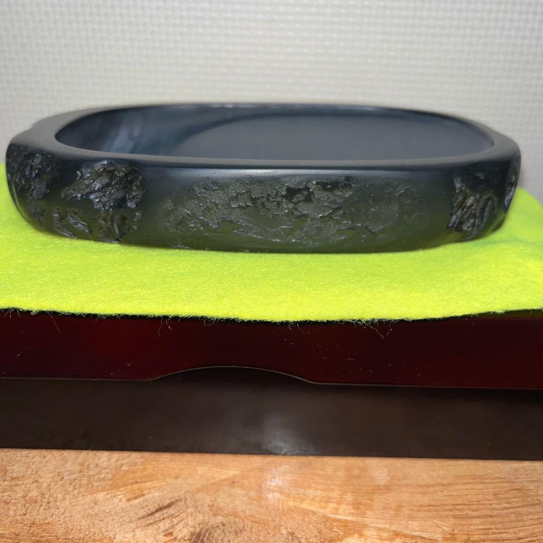 ⭕️雨畑硯　雨畑真石　硯匠　瑞軒　天然硯　マニア好み作品　希少　石紋の星が金色