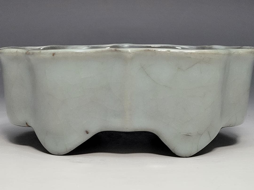 青磁 曇型 四足 筆洗 宋元時代 幅約13.2cm