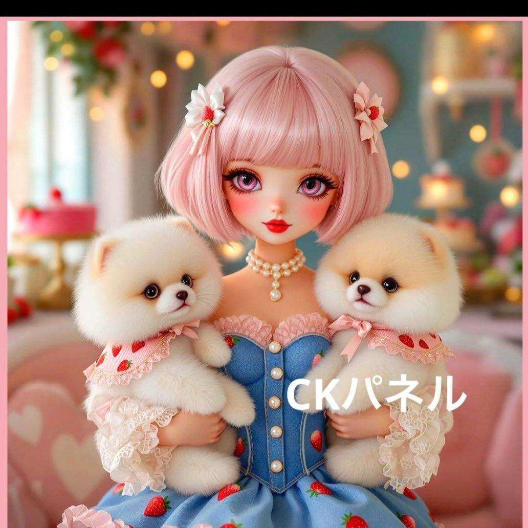 激レアポメラニアンと女の子パネル生地　ハンドメイド