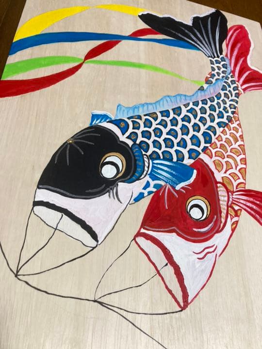 鯉のぼり　タペストリー　板絵　ハンドメイド