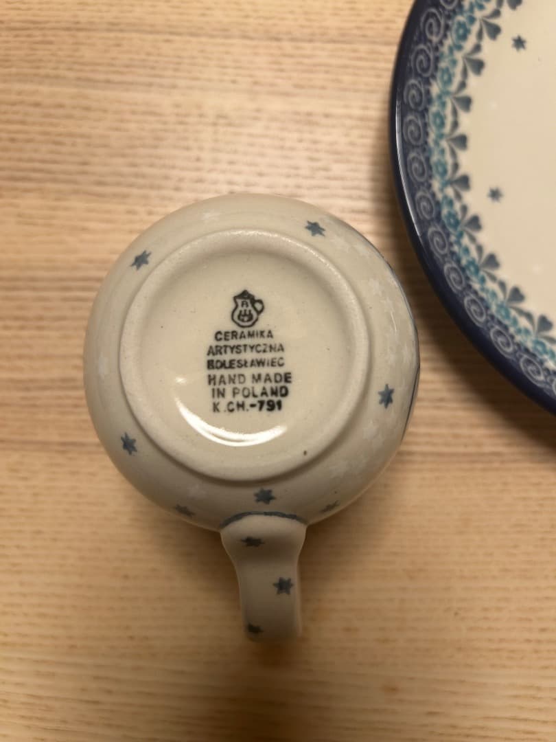 新品　ポーリッシュポタリー　ツェラミカ　丸皿　コップ　雪だるま