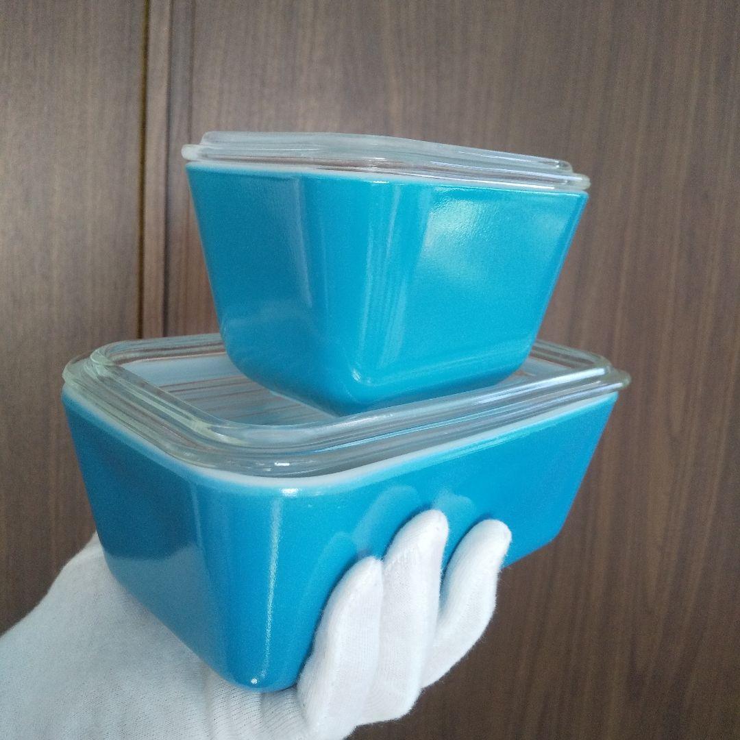 4点セット(蓋含む) 極美品オールドパイレックス レフ保存容器 ブルー中小