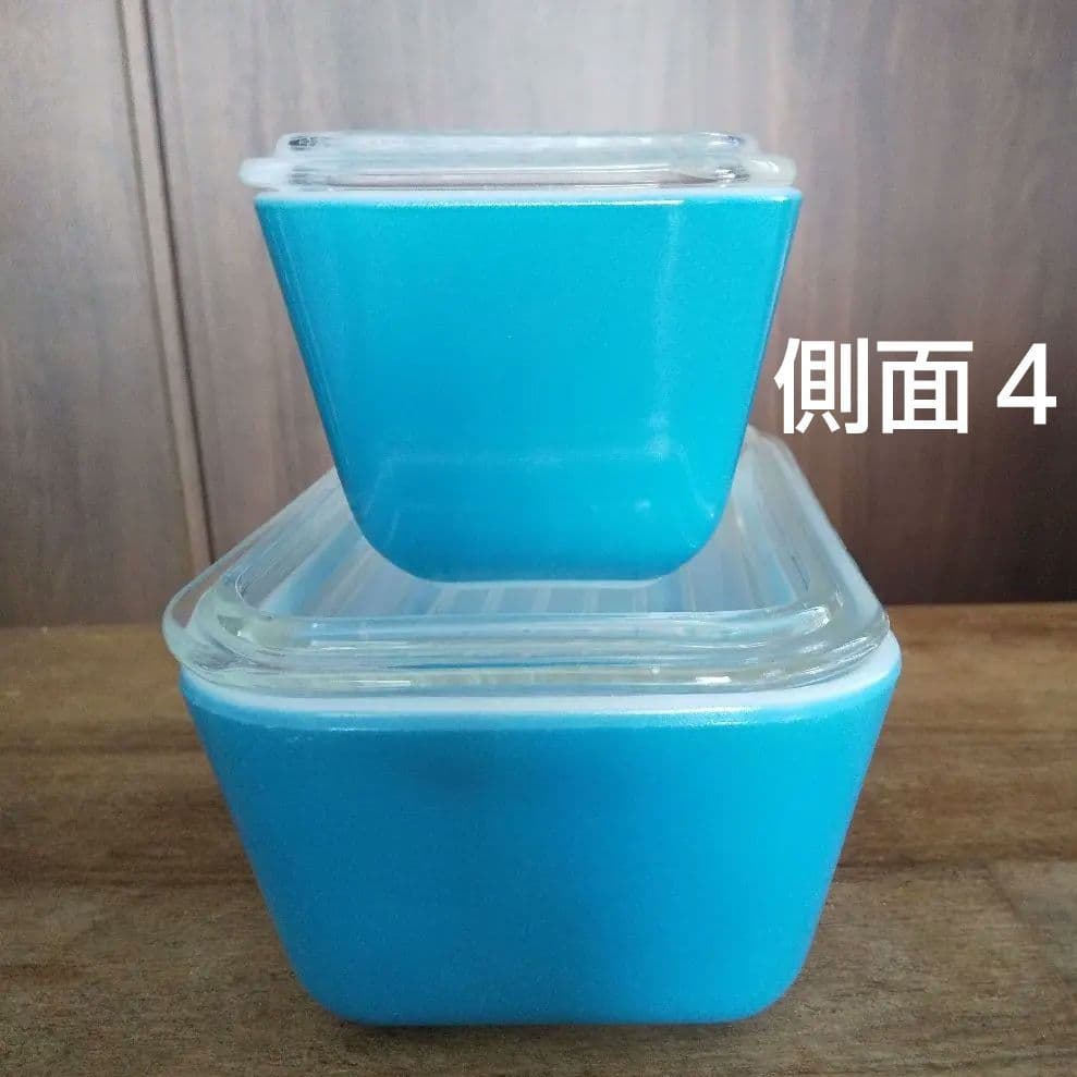 4点セット(蓋含む) 極美品オールドパイレックス レフ保存容器 ブルー中小