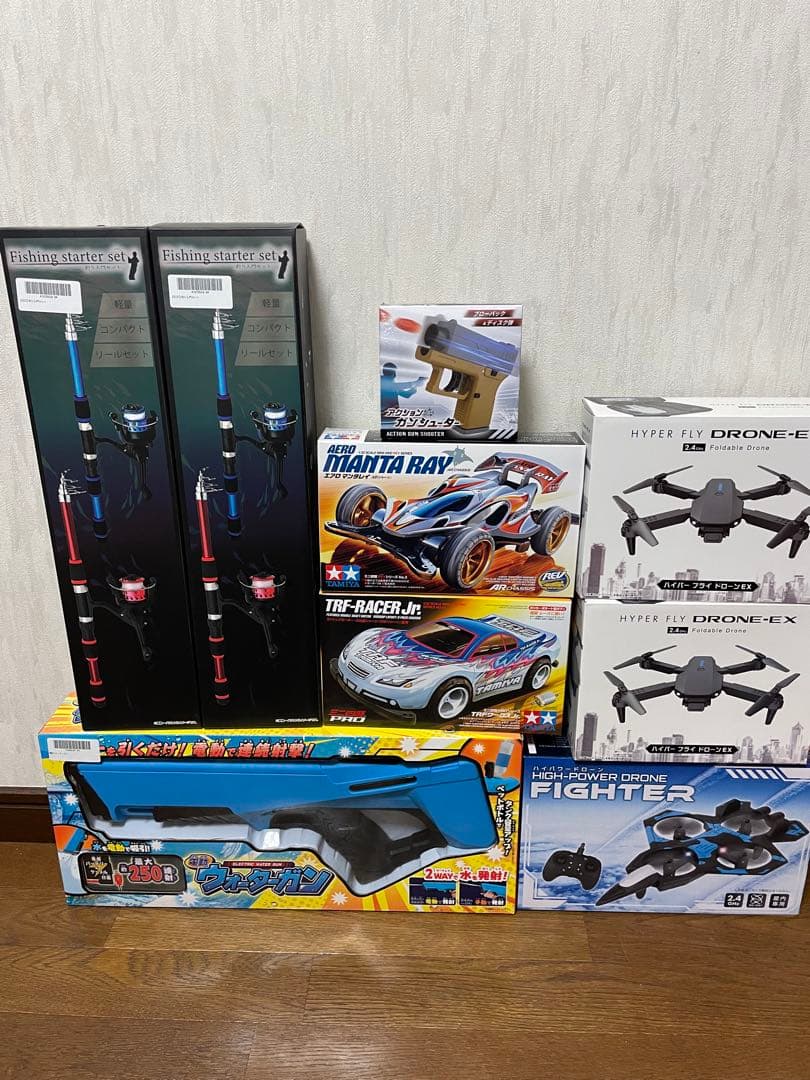 おもちゃまとめ売り　電動ウォーターガン　釣竿　ドローン　ミニ四駆　ガンシューター