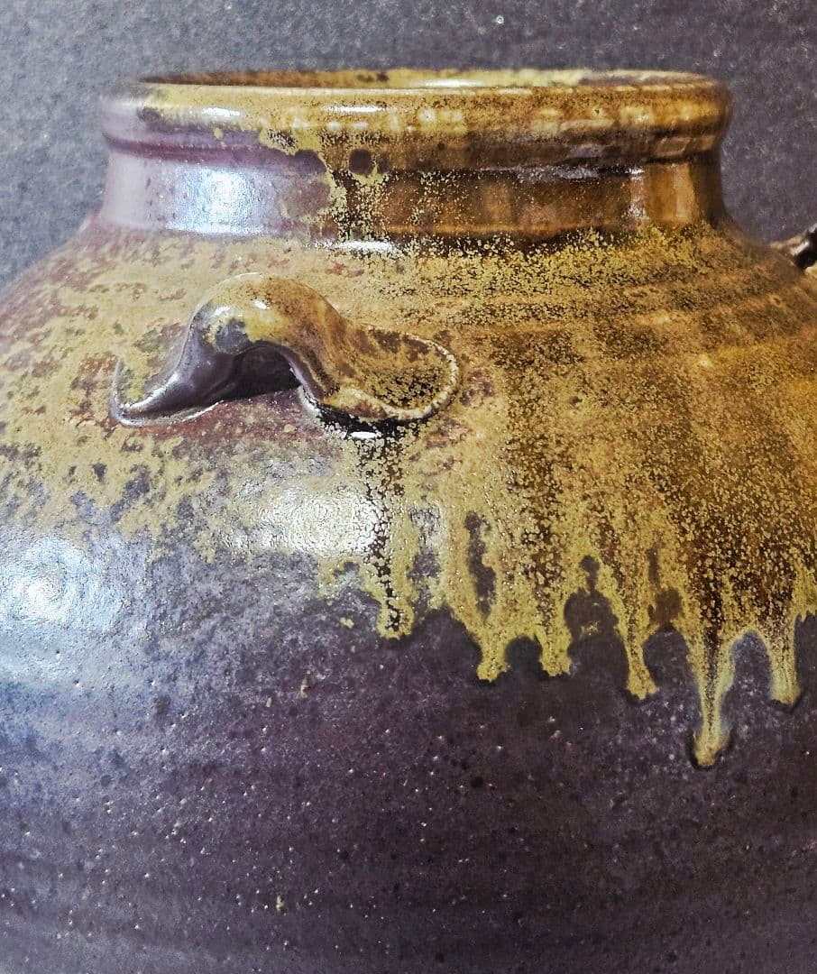 備前焼　井藤甫 造　備前　三耳壺　花入れ 花生け　オブジェ　高さ 約21.5cm