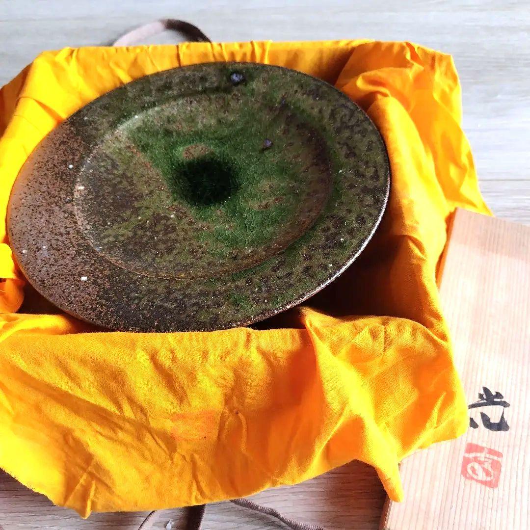【新品】高山光　作　鉢（高坏）伊賀緑釉　　木箱入り