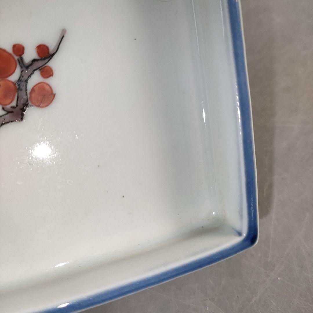 A1317-5/平安香仙 造/角梅絵小皿10客/共箱/銘々皿/飾皿/角皿/盛皿/