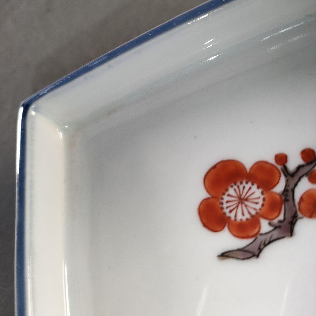 A1317-5/平安香仙 造/角梅絵小皿10客/共箱/銘々皿/飾皿/角皿/盛皿/
