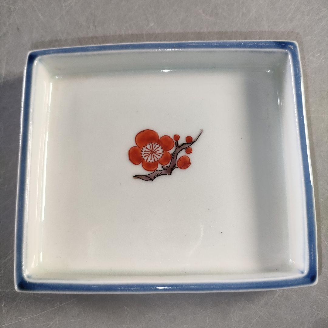 A1317-5/平安香仙 造/角梅絵小皿10客/共箱/銘々皿/飾皿/角皿/盛皿/