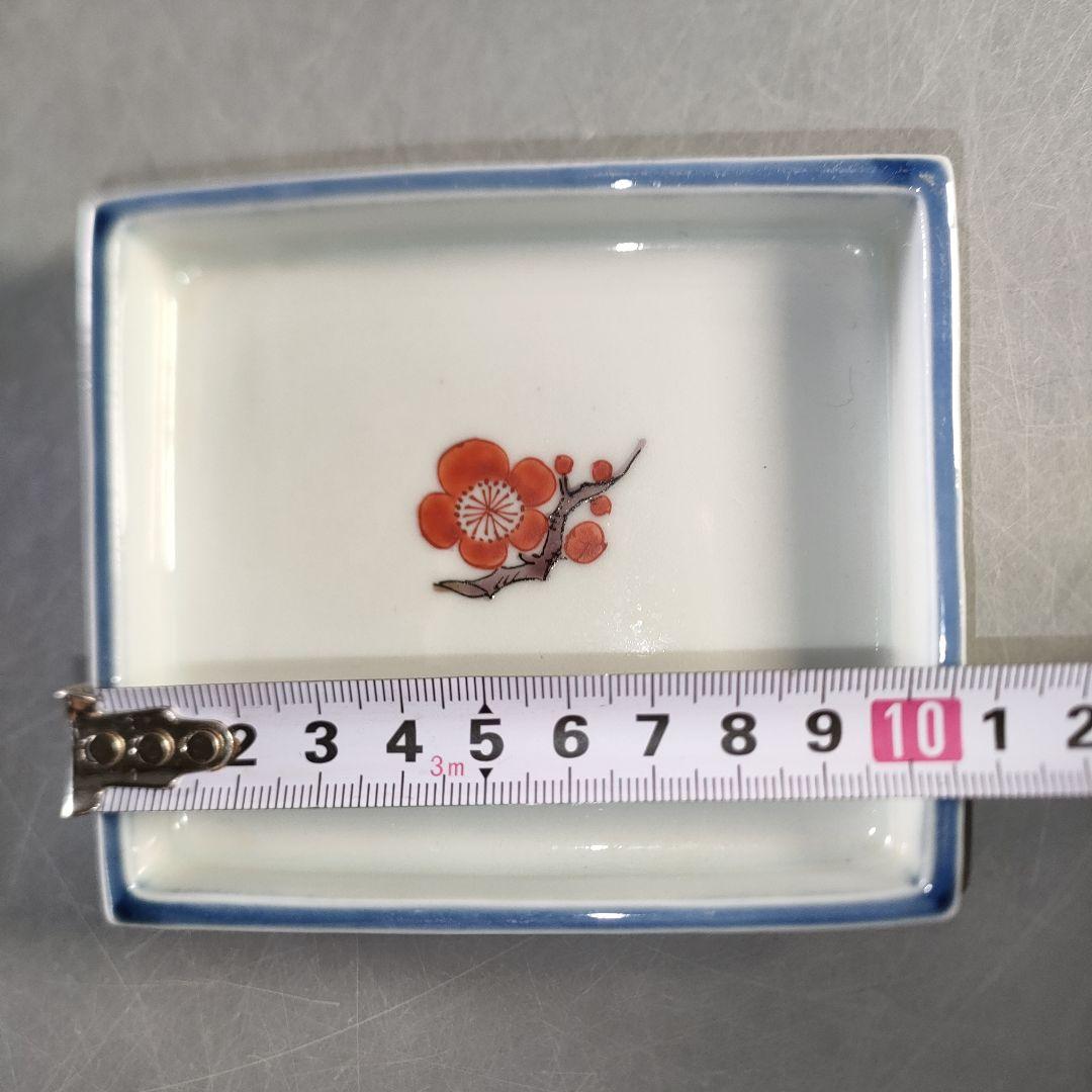 A1317-5/平安香仙 造/角梅絵小皿10客/共箱/銘々皿/飾皿/角皿/盛皿/