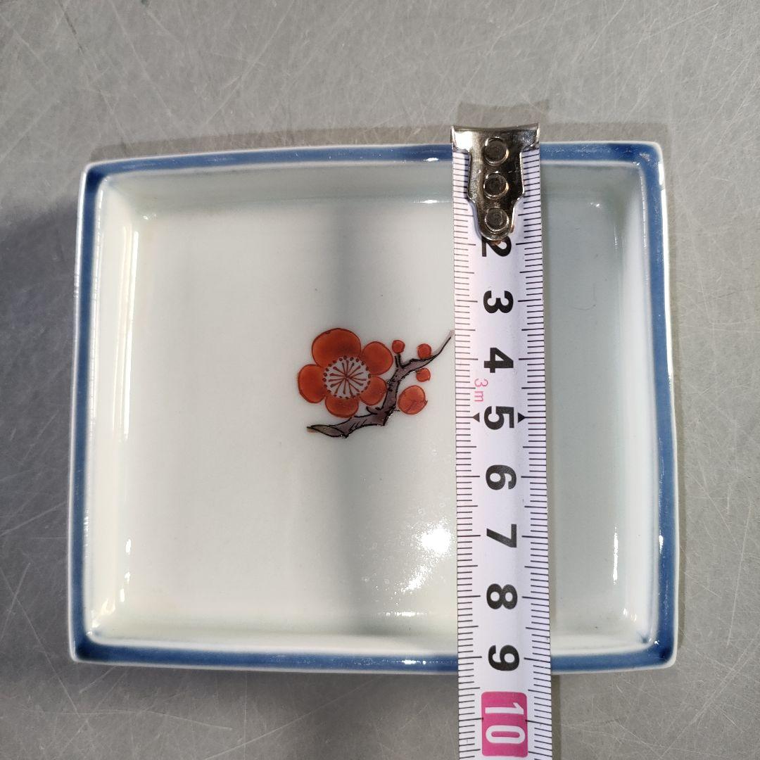 A1317-5/平安香仙 造/角梅絵小皿10客/共箱/銘々皿/飾皿/角皿/盛皿/
