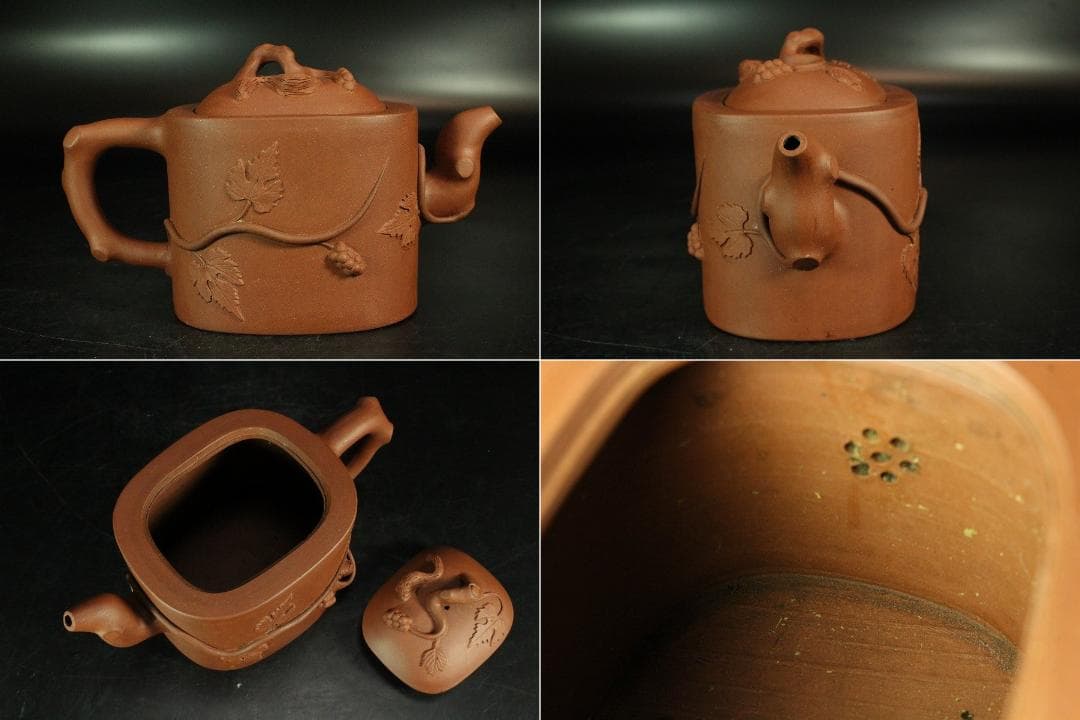中国美術 朱泥 葡萄栗鼠 茶壷 急須 在印(K-YC694)