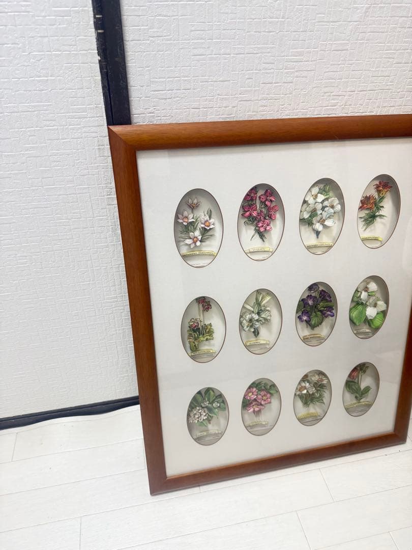 希少！ヴィンテージ額装アート｜カナダ州花 12種｜デコパージュ立体作品