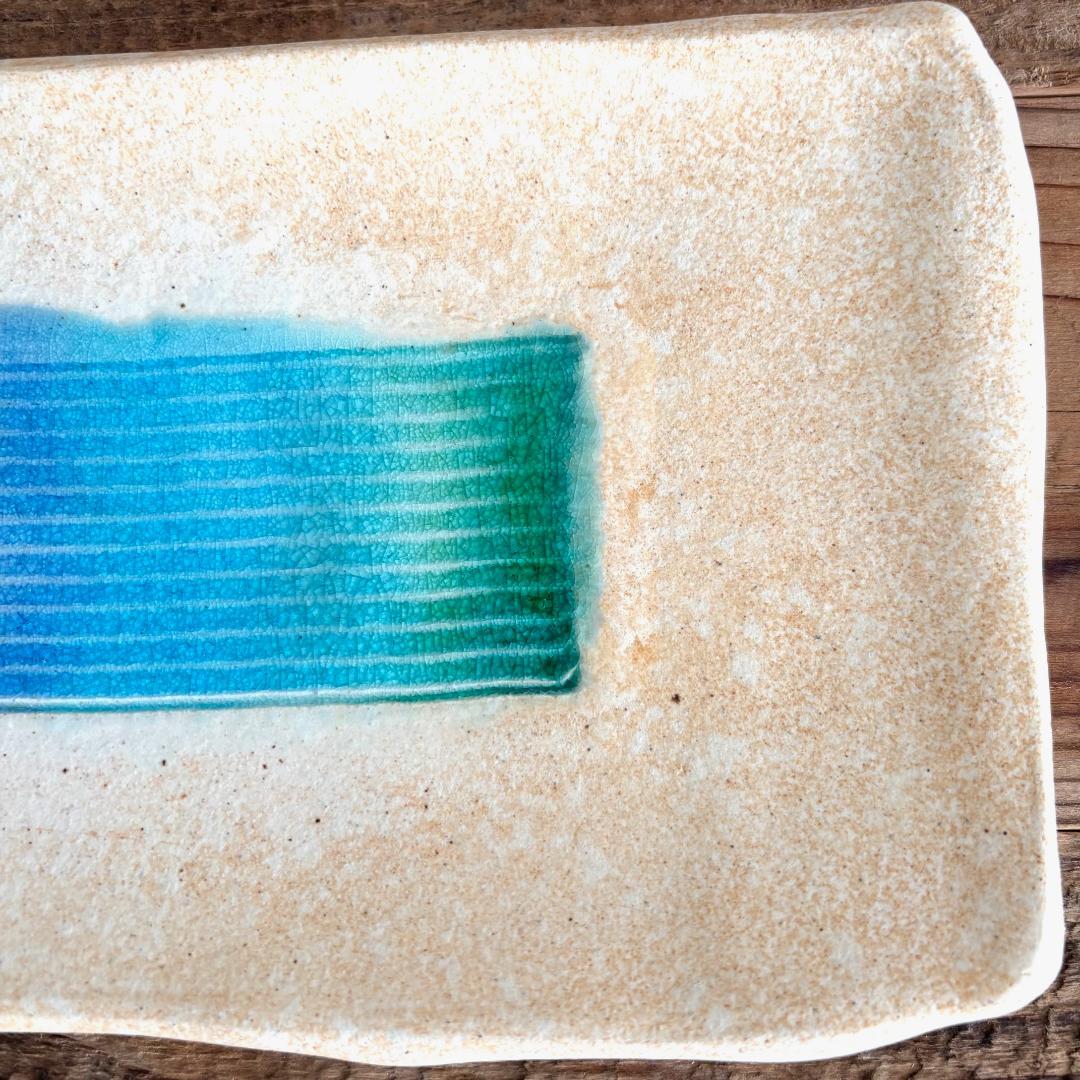 ガラス彩陶器 沖縄のビーチ 角長プレート L トレー