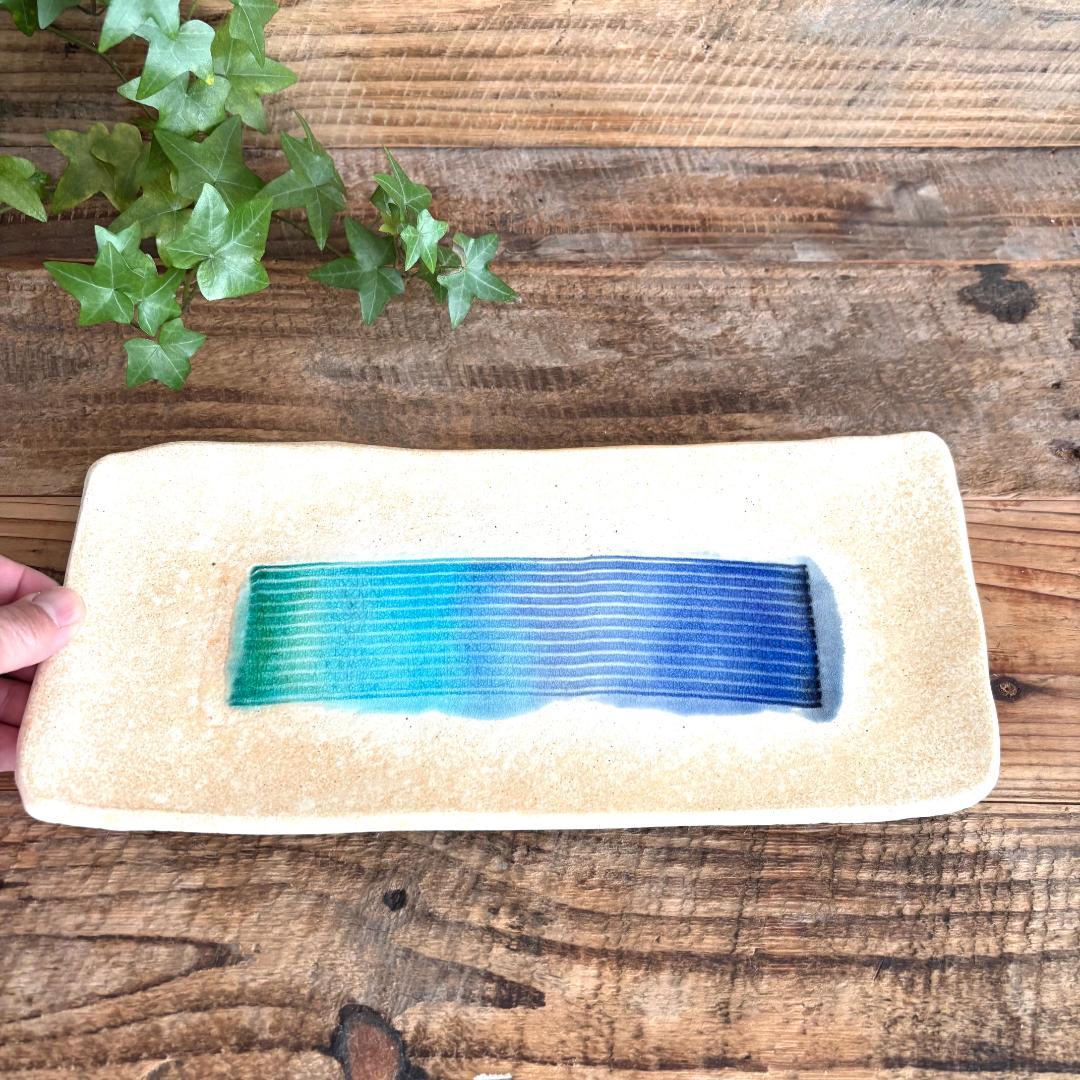 ガラス彩陶器 沖縄のビーチ 角長プレート L トレー