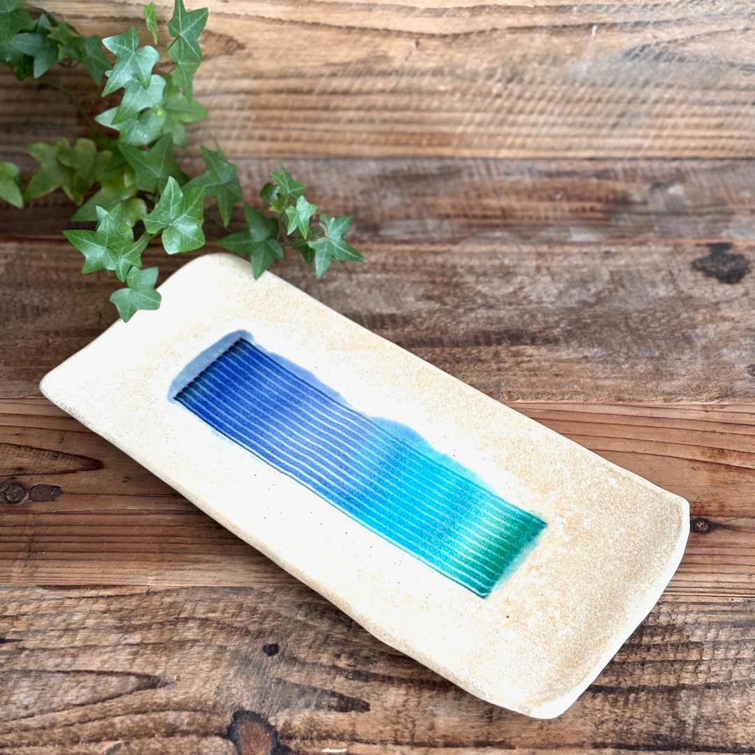 ガラス彩陶器 沖縄のビーチ 角長プレート L トレー