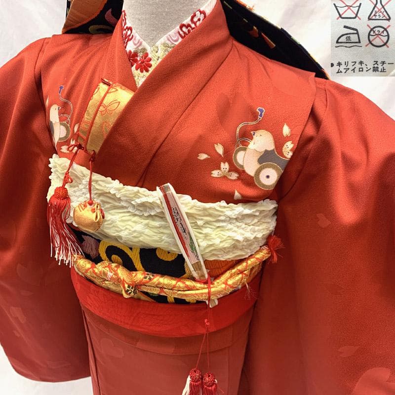 512ag46■七五三 七歳 女児 着物&六通袋帯&長襦袢 鳩車■美品