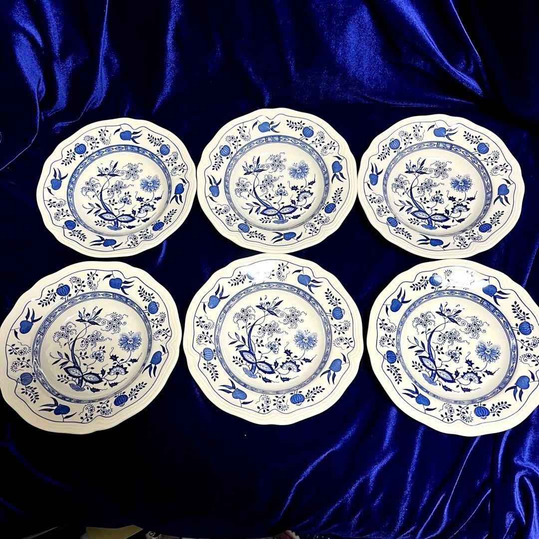 NIKKO ７枚　Loire Blue ブルーオニオン 深皿 カレー皿 大皿