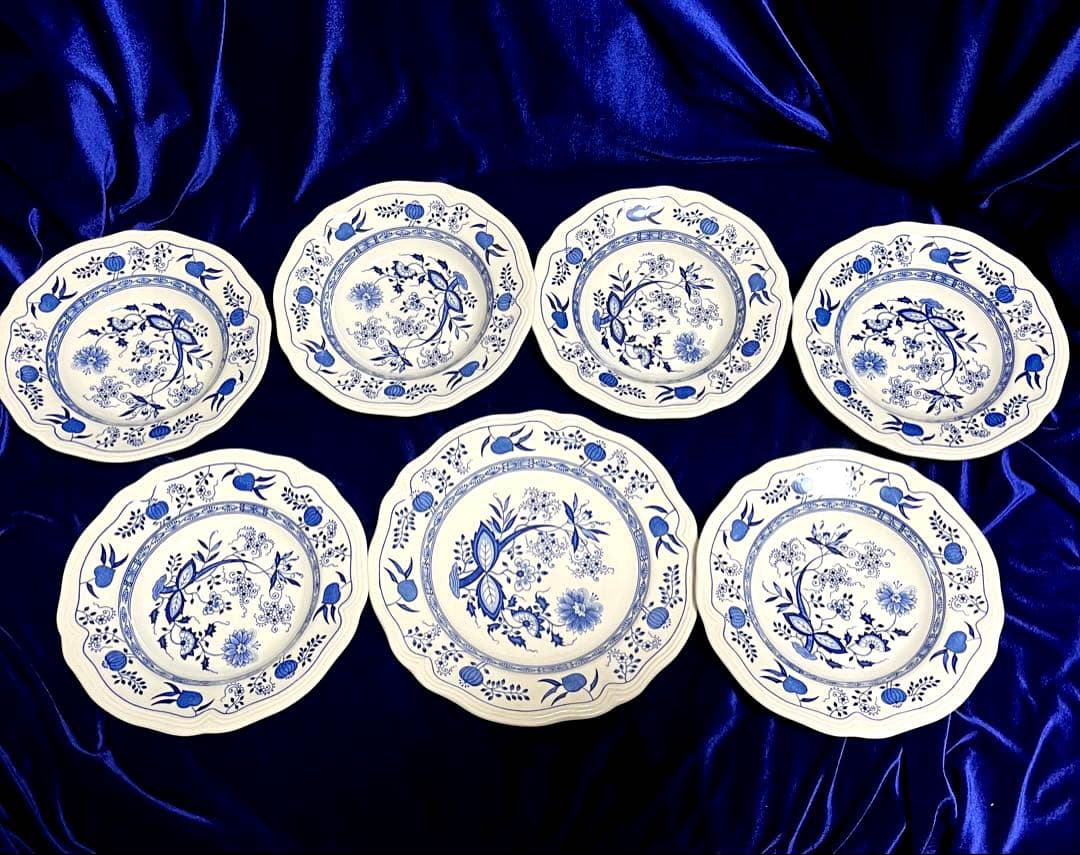 NIKKO ７枚　Loire Blue ブルーオニオン 深皿 カレー皿 大皿