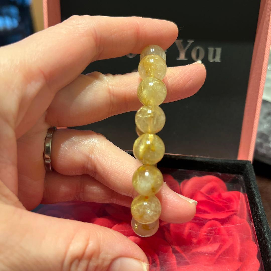 天然石ブレスレット　ゴールドルチルクォーツ　タイチンルチルクォーツ