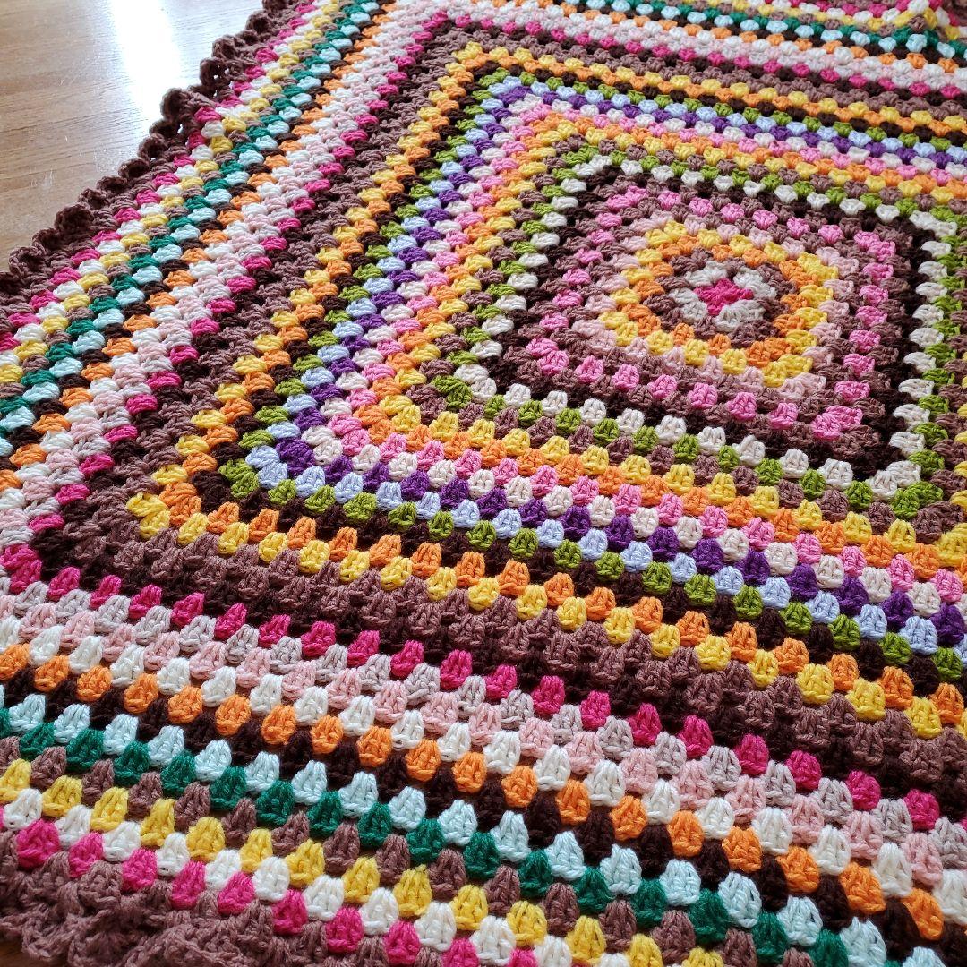 手編み♡モチーフ編み♡ブランケット♡レトロポップ♡薄茶