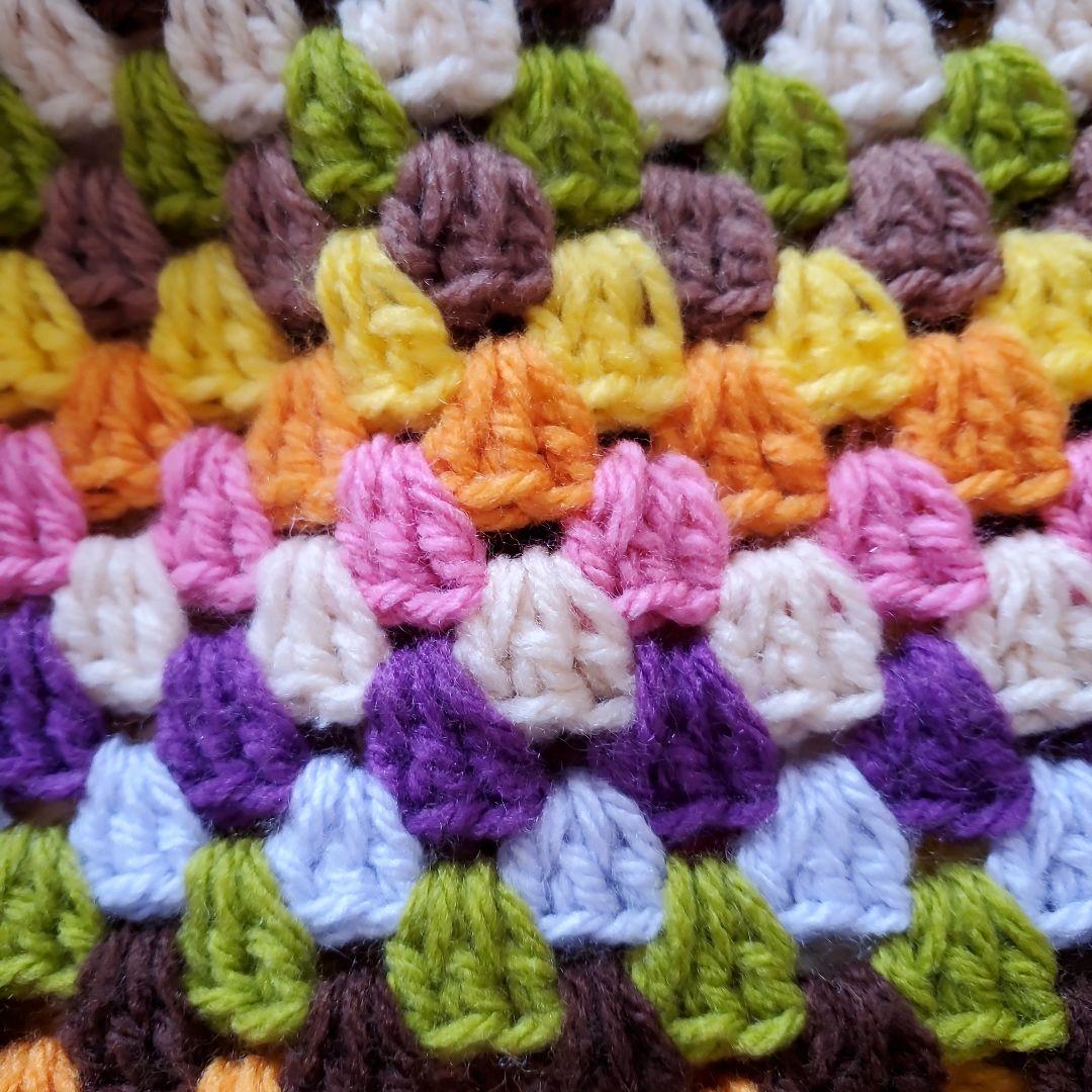 手編み♡モチーフ編み♡ブランケット♡レトロポップ♡薄茶