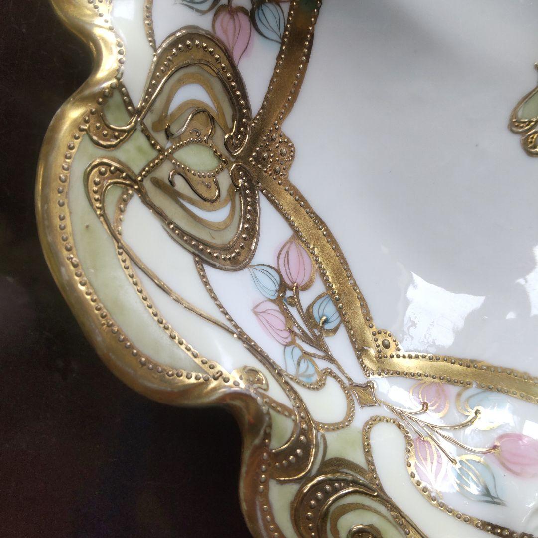 オールドノリタケ RC　ロイヤルクロッキー　ニッポンマーク 金彩盛上 手付 皿