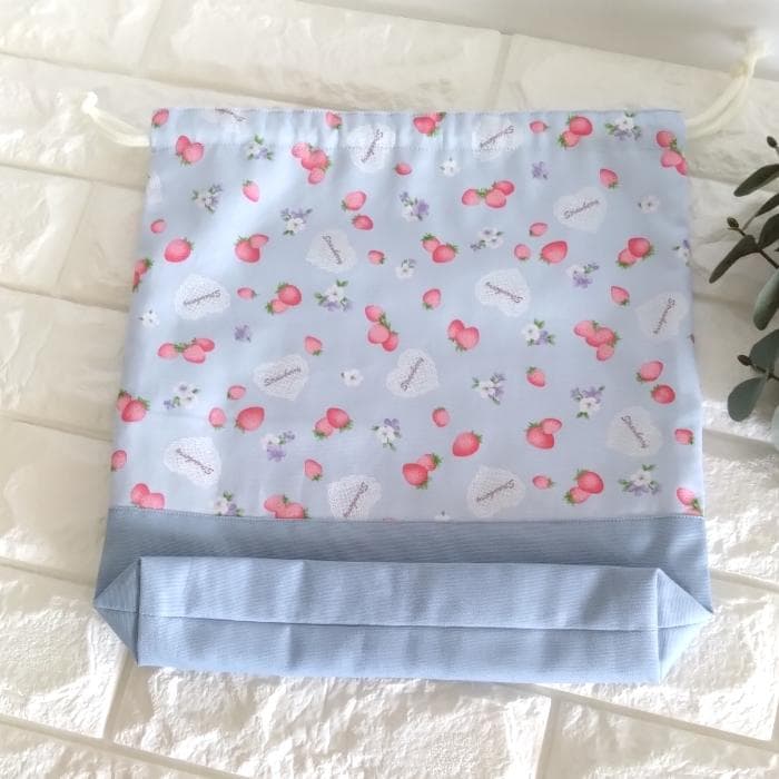 《送料無料》通園・通学3点セット・いちごとハートレース・ブルー　＃n1394