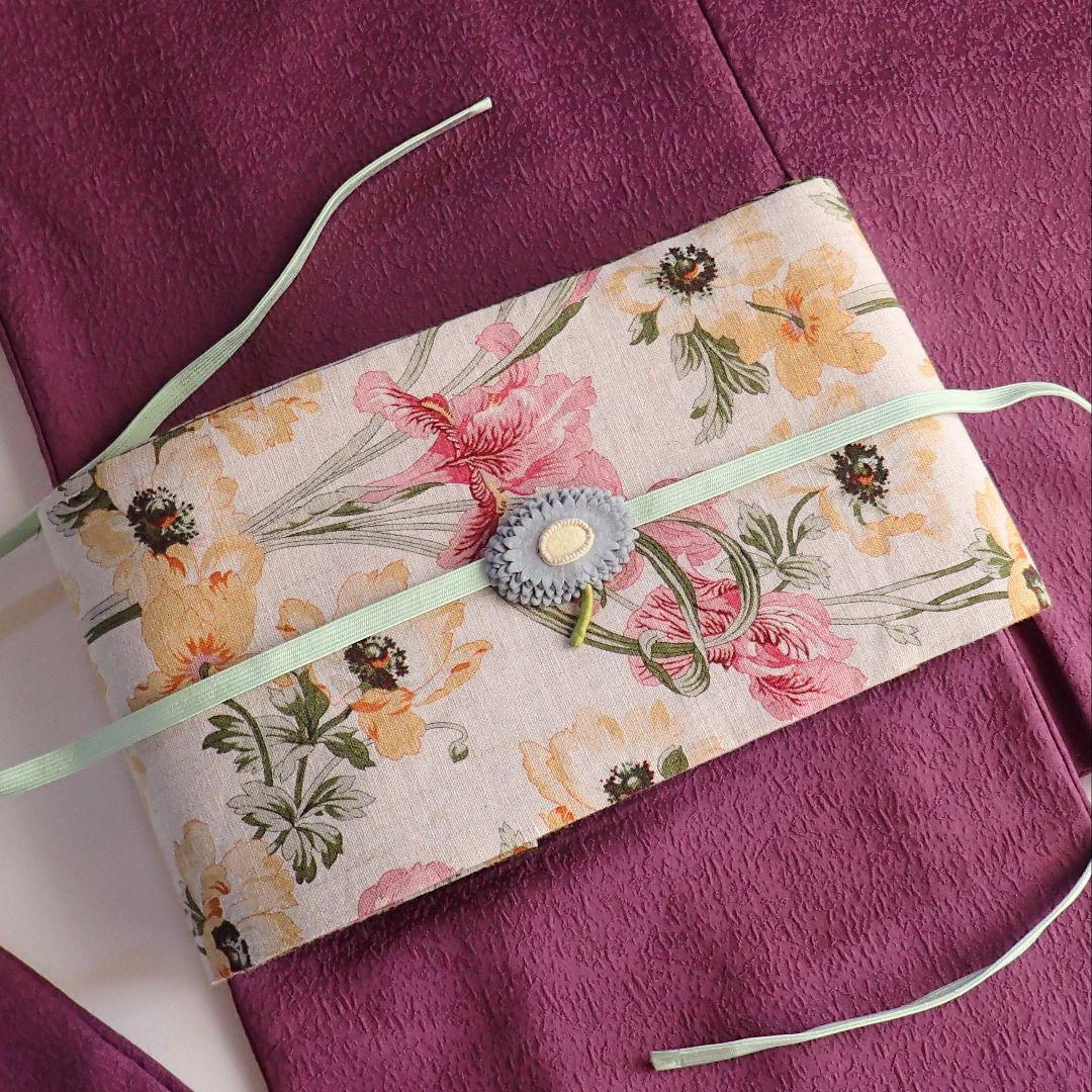 ハンドメイド　半幅帯　フラワーブーケ × ウィリアムモリス（葡萄柄）　ハギあり