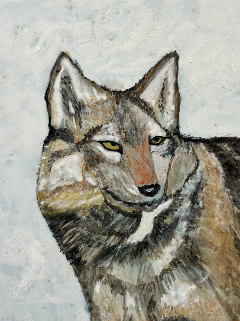 【額無水彩画】オオタカ・オオカミ 2枚セット　川崎 信夫 3087