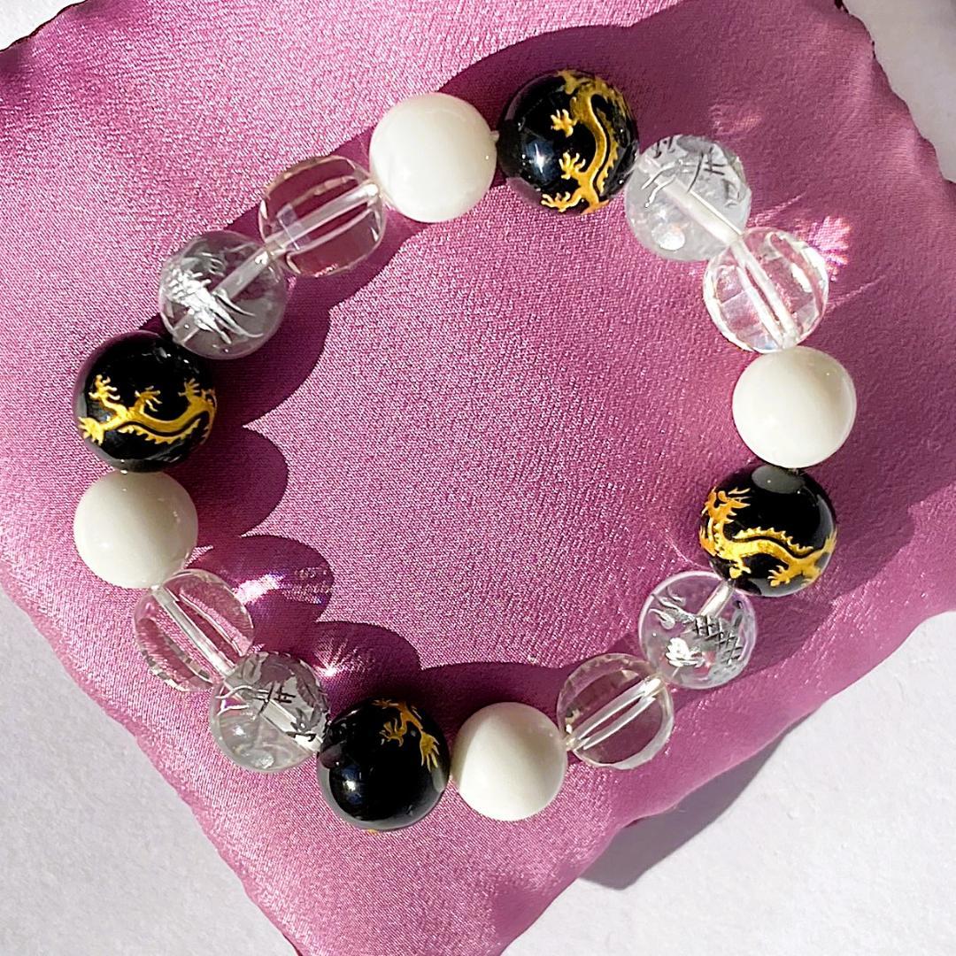 【圧倒的存在感】ホワイト＆ブラックオニキス 天然石ブレスレット